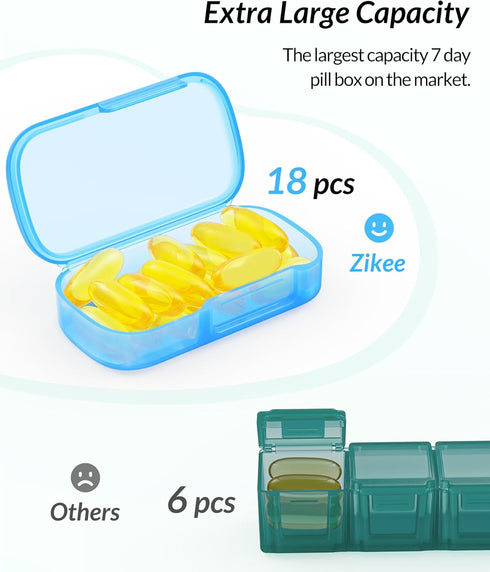 ZIKEE 7 Packs Extra Large Pill Organizer, Portable Pill Box 7 Day for Pocket, Purse, Weekly Pill Case with Dual-Protection Design, Pill Container ...