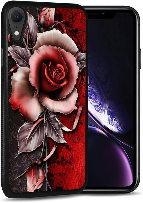 for iPhone Xs, iPhone X, Durable Protective Soft Back Case Phone Cover, HOT12404 Red Rose...