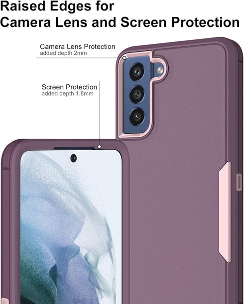 Dahkoiz for Samsung Galaxy S21 FE 5G Case, and Glass Screen Protector, Dust Proof Port Cover, Full Body Protection Durable Rubber Cover Phone Case...