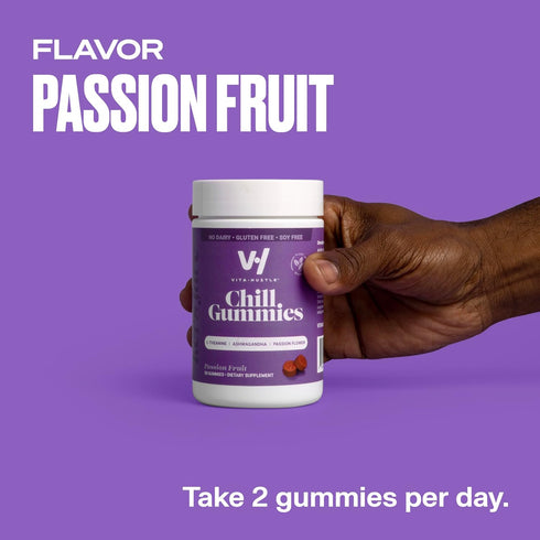 VitaHustle Chill Gummies for Stress Relief, 300 mg KSM 66 Ashwagandha, L-Theanine, Vegan, Mood Gummies, Balance Cortisol, Focus (Passion Fruit) 50...