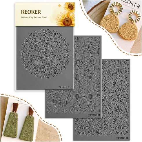 KEOKER Polymer Clay Texture Sheets Set, Works with Boho Polymer Clay Cutter, The Same Effect as Polymer Clay Texture Roller, Boho Texture Sheets f...