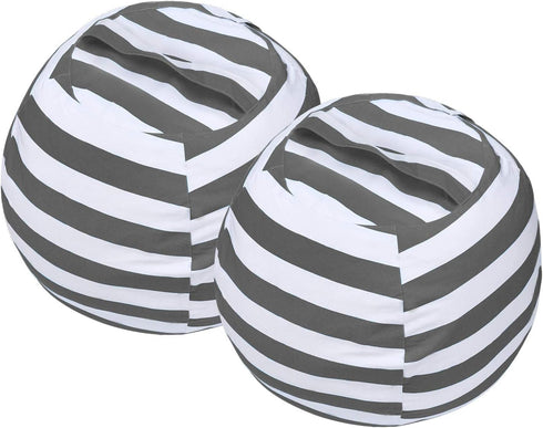 Miaowater 2 PCS Stuffed Animal Storage Bean Bag Chair Cover, Cotton Canvas Beanbag with Zipper for Organizing Kid's and Adults Room Grey 24"...