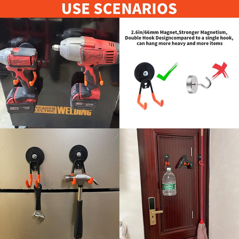 Extra Strong Magnetic Hooks for Hanging Heavy Duty, 2.6in Large Industrial Magnet Hooks, Magnetic Hook with Anti-Slip Coating, Storage Utility Mag...