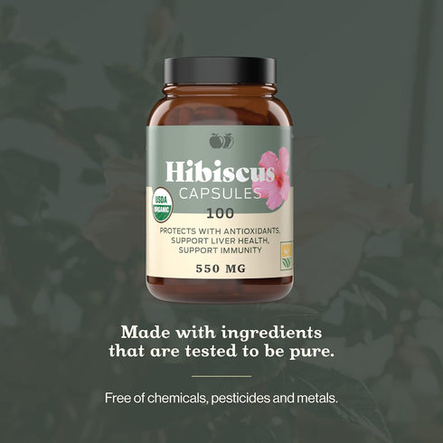 Complete Natural Products Organic Hibiscus Capsules - 100 Count, 550mg, Antioxidant & Herbal Hibiscus Flower Capsules...
