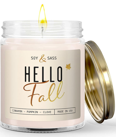 Fall Candles - 'Hello Fall' Fall Candle w/Cinnamon, Spice & Pumpkin Candle I Infused with Essential Oils I Autumn Fall Scented Candles I Pumpkin S...
