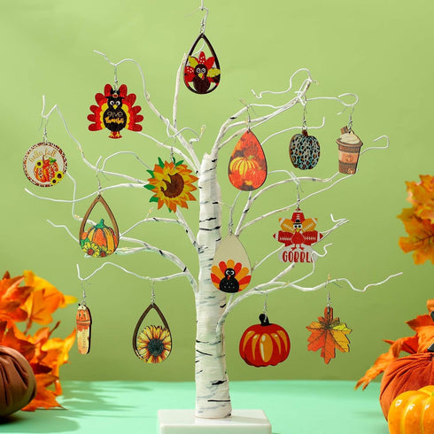 20 Pairs Fall Thanksgiving Earrings Bulk for Women Wooden Thanksgiving Painted Earrings Autumn Pumpkin Turkey Sunflower Maple Leaf Dangle Earrings...