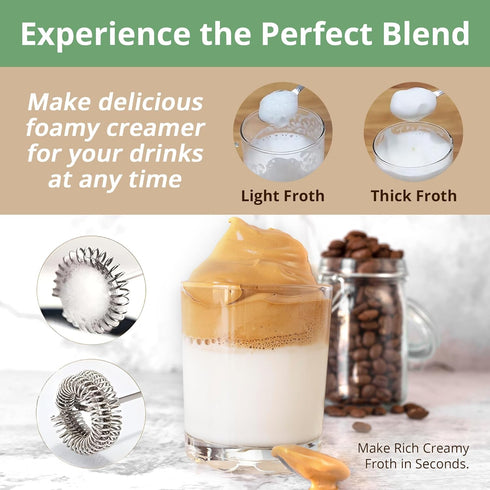 Milk Frother Rechargeable (USB) with 4 Electric Whisk Frother Tools, Easy-to-Use Handheld Stirrers Electric Powered for Mixing Coffee, Latte, Eggs...