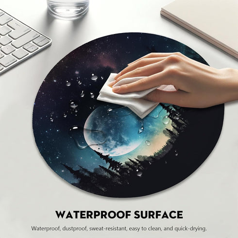 Cosmic Wonder Crescent Moon and Galaxy Mouse Pad - A Celestial Journey for Your Desktop, Stitched Edges Non-Slip Rubber Base Mouse Pads for Comput...