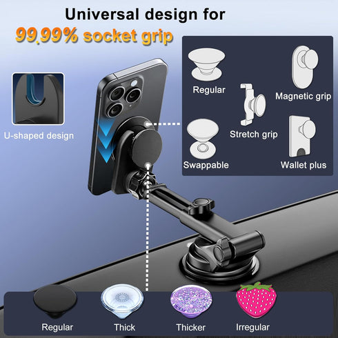 Car Mount for Pop Socket, Dashboard Windshield Car Phone Holder Compatible with Popsocket, Powerful Suction Cup Car Phone Mount Fits All Smartphon...