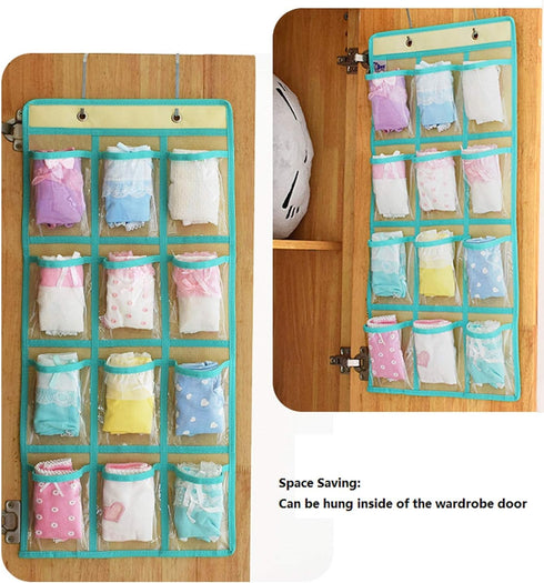 NIMES Hanging Closet Underwear Sock Jewelry Storage Over The Door Classroom Cell Phone Calculator Organizer Clear Pockets (BEIGE-12 & 9 POCKETS PA...