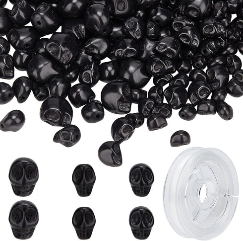 SUNNYCLUE 1 Box 200Pcs Skull Beads Turquoise Bead Skeleton Head Beads Halloween Gothic Beads Loose Spacer Bead for Jewelry Making Beading Kit Synt...