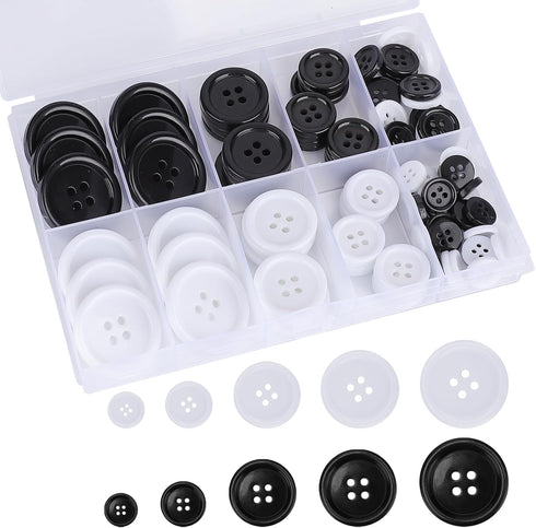 100 Pcs Premium Mixed Resin Sewing Buttons, kidoom Eco-Friendly 4-Hole Craft Buttons, 5 Sizes of Black Buttons Suitable for Sewing, DIY and Holida...