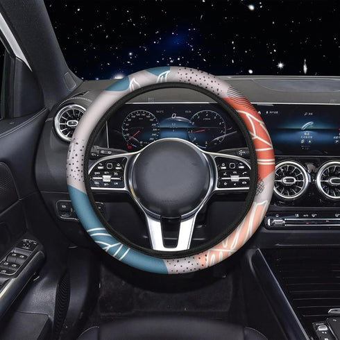 10 Pieces Abstract Painting Art Printing Car Steering Wheel Cover Center Console Armrest Pad Headrest Seat Belt Cover Handbrake Cover Keychain Coa...