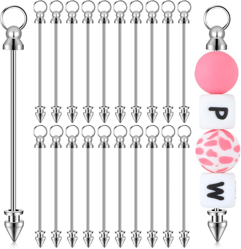 20 Pcs Beadable Keychain Bar Silver Metal Keychain Making Supplies Beaded Keychain Bars for Beads Bulk Jewelry Making Charms Accessories Pendant D...