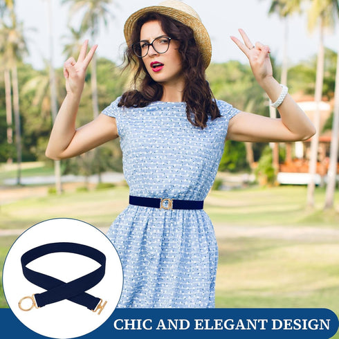 Women Elastic Belt, Invisible Stretch Ladies Belts with Gold Flat Buckle Skinny Waist Belt For Jeans Pants Dresses...