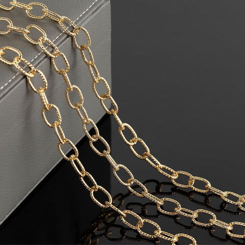 YOUBEIYEE 16.4 Feet Gold Plated Chain for Jewelry Making Embossed Oval Link Chain Lightweight Aluminum Necklace Bracelet Chain for Men and Women D...