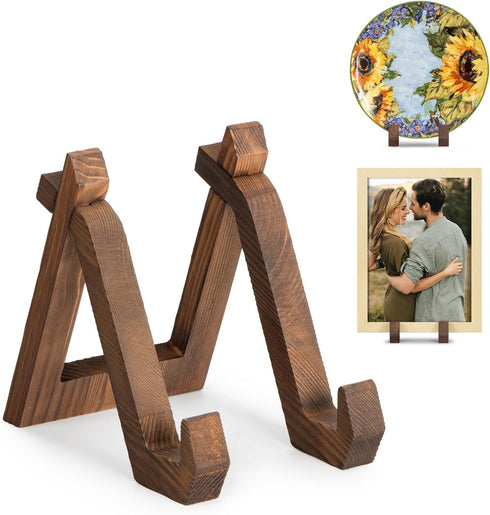 Plate Display Stand, 6 Inch Plate Holder for Displaying, Decorative Picture Frame Dish Photo Plaque Platter Wood Stand...
