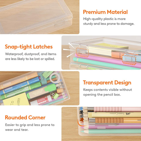 Lifewit Plastic Pencil Box with Snap-tight Lid, Large Capacity Hard Pencil Case, Stackable Craft organizer for Art Supply, Office, 4 Pack...