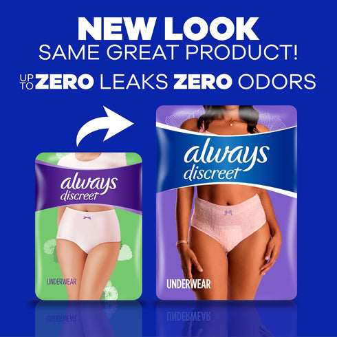 Always Discreet Adult Incontinence Underwear for Women and Postpartum Underwear, Extra Large, Up to 100% Bladder Leak Protection, 15 Count...