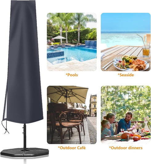 OKPOW Umbrella Cover 420D Oxford Fabric Patio Umbrella Covers Waterproof with Zip, for 9ft to 12ft Garden Outdoor Umbrella (Dark Grey)...