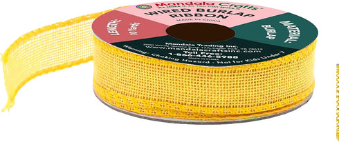 Mandala Crafts Yellow Burlap Wired Ribbon 1 Inches Wide Jute Ribbons for Crafts - 10 Yds Roll Rustic Burlap Wrap Trim Ribbons for Wreaths Bows Par...