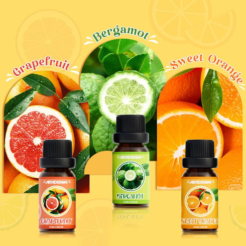 ARVIDSSON Fruits Essential Oils Set, Natural Citrus Essential Oil for Diffuser & Candle Making, Fruity Fragrance Oils, Grapefruit, Bergamot, Sweet...