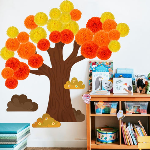 3D Fall Bulletin Board Decorations Set Fall Theme Classroom Decor with Paper Pom Poms Tree Design Wall Decals Autumn Bulletin Board Paper for Teac...