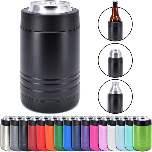 4-in-1 Stainless Steel 12 oz Double Wall Vacuum Insulated Can or Bottle Cooler Keeps Beverage Cold for Hours - Also Fits 16 oz Cans - Powder Coate...