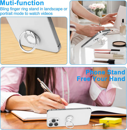 Sibba Cell Phone Ring Holder Metal Finger Ring Stand Glitter Phone Grip Round Alloy Kickstand Grip 360° Rotation 180° Flip Adjustable Compatible w...