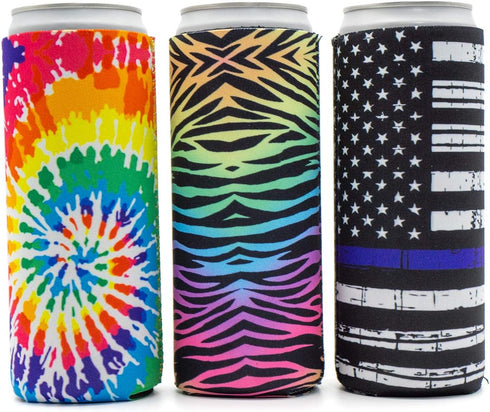 Slim Can Coolers - Neoprene Insulated Slim Can Cooler for Tall Skinny 12oz Cans Like White Claw, Truly, Hard Seltzers and Red Bull - 3 Pack...