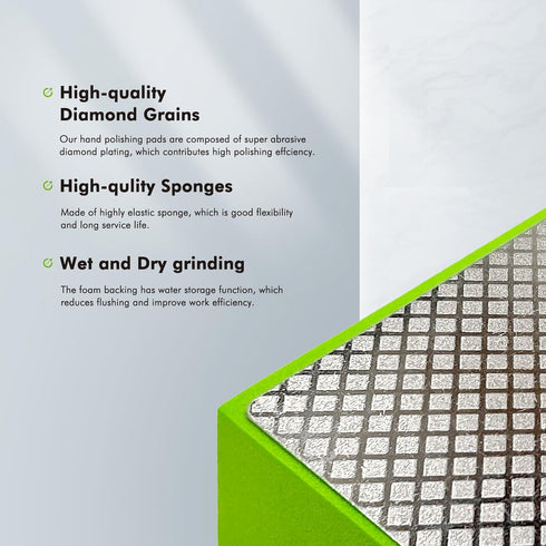 Diamond Hand Polishing Pads, Diamond Sanding Pads for Ceramic Tile Glass Stone Granite Wood Marble Metal, 4PCS Foam Backing Grinding Blocks Grit 6...