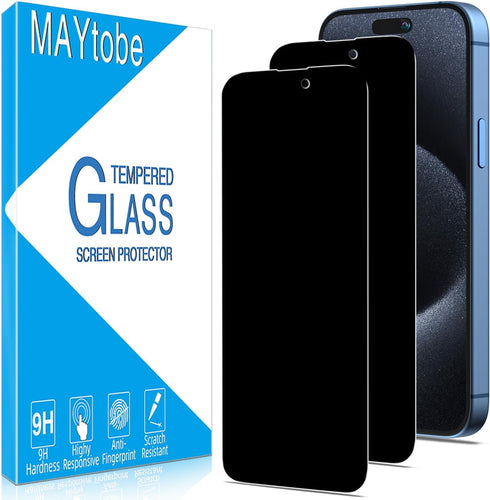 MAYtobe [2-Pack Privacy Screen Protector Designed for iPhone 15 Pro, iPhone 15 Tempered Glass, No Bubbles, Anti Scratch, Easy to Install...
