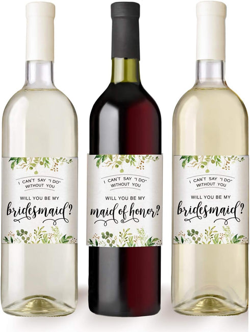Printed Party Bridesmaid Proposal Wine Bottle Label Gift, Greenery, Set of 8...