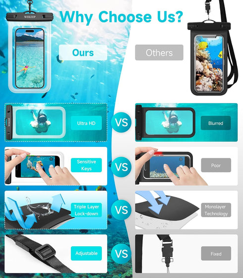 2 Pack Universal Waterproof Phone Pouch Up to 8.3"- IPX8 Cellphone Dry Case Compatible for iPhone 14 13 12 11 Pro Max SE XS Plus Samsung Galaxy A1...