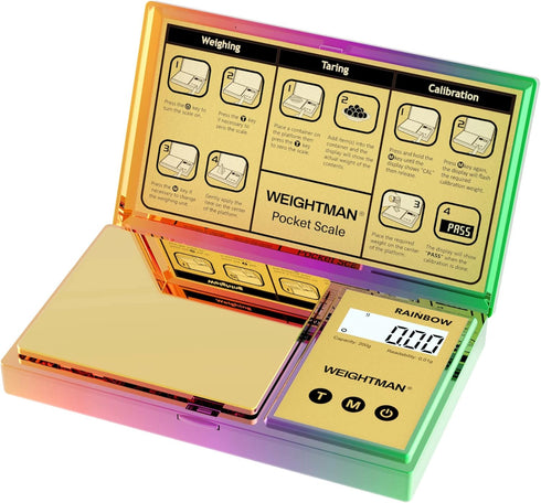 WEIGHTMAN Shiny Digital Gram Scale 200g x 0.01, Chrome Rainbow Mini Scale for Food Ounces and Grams, Iridescent Plating Pocket Scale, Small Jewelr...