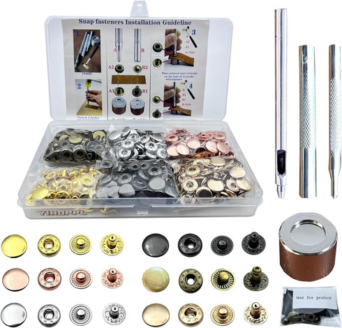 12.5MM Snap Fasteners Kit Brass Materia with Sharp Hole Punch Cutter and Standard Install Tool?Practice Operations Webbing ?for Clothes?Jackets?Je...
