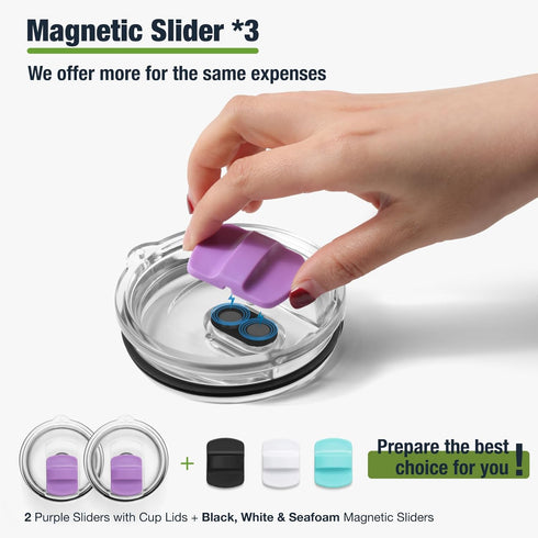 20 oz Tumbler Lids,Magnetic Tumbler Lid Replacement for YETI,BPA Free 2 Pack Purple Tumbler Lids & 3 Pack Magnetic Slider...