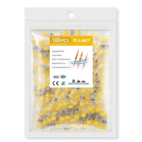 Kuject 100PCS Solder Seal Wire Connectors AWG 12-10, Yellow Solder Seal Heat Shrink Butt Connectors Terminals Solder Sleeve Waterproof Wire Splice...