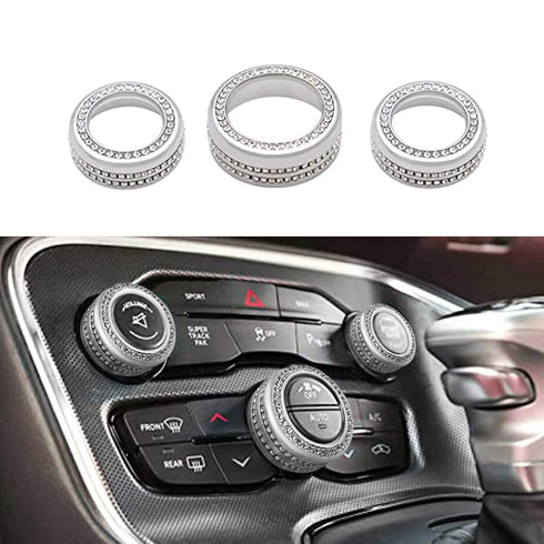 Keptrim Bling Crystal Rhinestone AC Air Conditioner Switch Volume Tune Knob Button Ring for Dodge Challenger Charger Ram Chrysler 200 300 300s, fo...