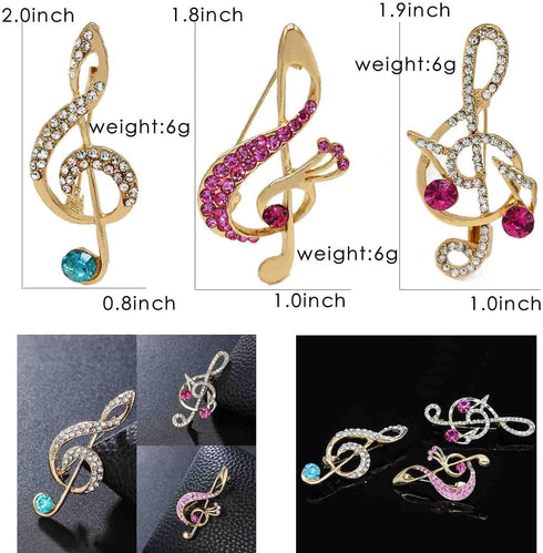 3Pcs Crystal Pearl Music Note Brooches Elegant Rhinestone Treble Clef Statement Brooch Pins Fashion Jewelry Accessories for Women Girl Gift...