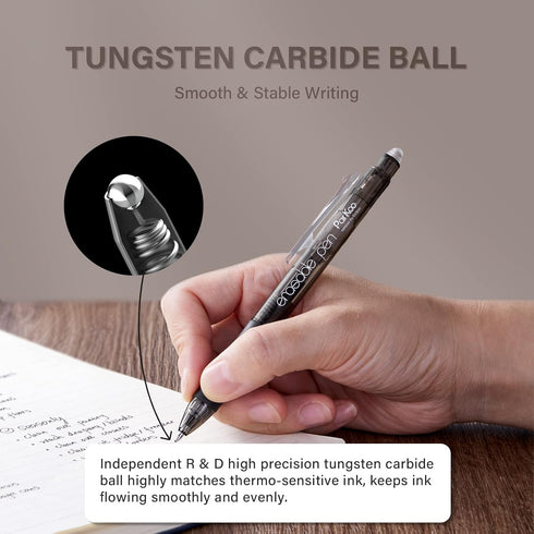 ParKoo Retractable Erasable Gel Pens Clicker Fine Point 0.7 mm, Make Mistakes Disappear, 3 Black/3 Blue Ink Pens with 4 Bonus Refills for Drawing ...