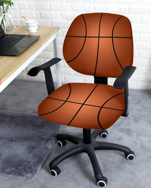 Computer Office Chair Cover,Basketball Texture Brown Washable Removable Rotating Boss Chair Slipcovers Soft Desk Chair Cover 1pcs...