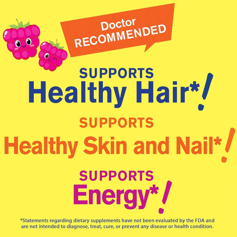 Biotin Gummies for Kids 5000 mcg - Supports Hair Growth, Skin Health, and Nails - Natural Sourced Flavors - GMO Free, Gluten Free - Gummy for boys...