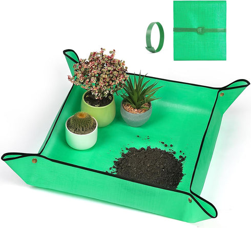 Repotting Mat for Indoor Plants Transplanting, 27 Inches Waterproof Potting Mat Foldable PE Gardening Mat Tray Gift for Plant Lovers - Green...