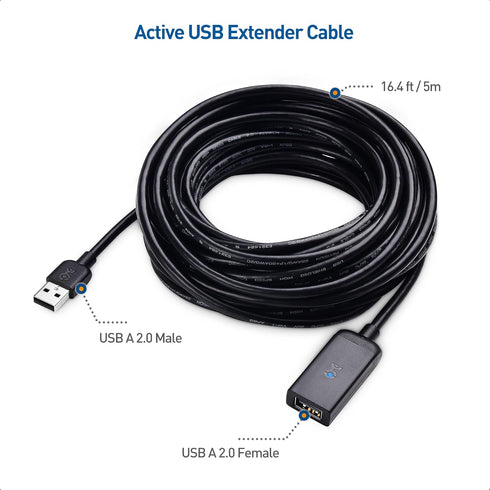 Cable Matters Active USB Extension Cable 16.4 ft / 5m (Active USB Extender Cable, USB Cable Male to Female) for Webcam, Oculus Sensor, HTC Vive Li...