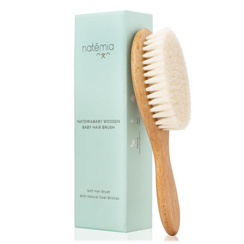 Natemia Baby Hair Brush with Soft Goat Hair Bristles - Gentle Wooden Toddler & Baby Comb - Cradle Cap Brush -Gift for Infants, Girls, Boys - Newbo...