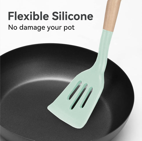 Kitchen Utensils Set, 5 Pcs Non-Stick Silicone Kitchen Cooking Utensils with Wooden Handle, Kitchen Spatula Cookware Utensils Set, Heat Resistant ...