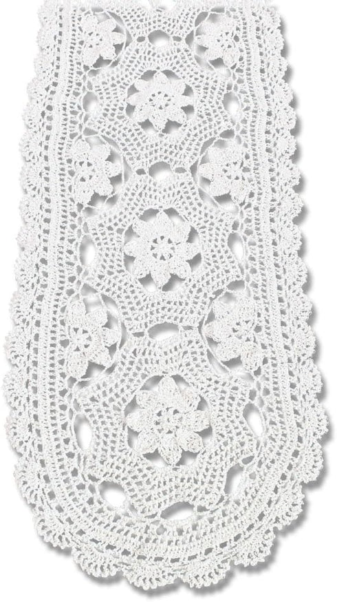 KEPSWET Cotton Floral Oval Handmade Crochet Lace Table Runner White (12x48 inch)...