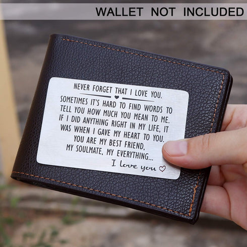 Anniversary Wallet Insert Card for Men or Women - Never Forget That I Love You, Engraved Wallet Insert for Boyfriend Husband Him, Birthday Wedding...