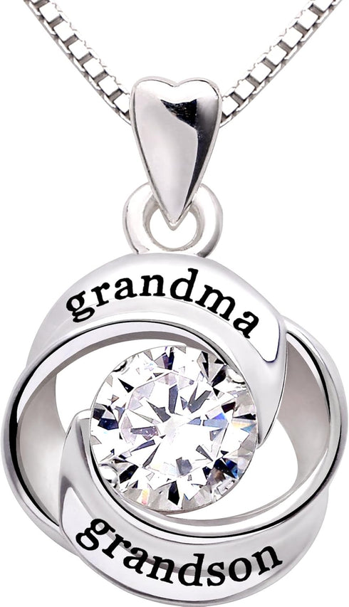 ALOV Jewelry Sterling Silver grandma and grandson Love Heart Cubic Zirconia Pendant Necklace...